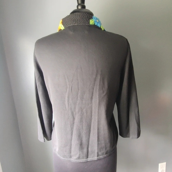 Michael Simon Black Cardigan with Neon Floral Embroidered Collar - Picture 5 of 7